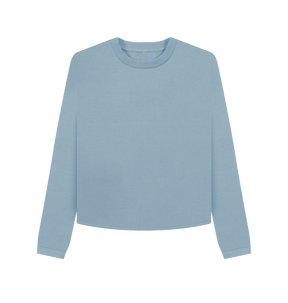 Stone Blue Printed Boxy Jumpers Front